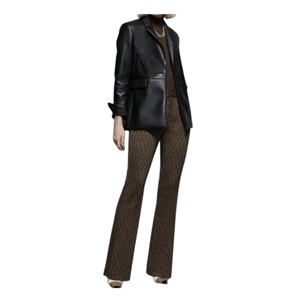 NWT CAbi #4505 Women's Brown & Black Mid-Rise Flared Director Trousers Size 6R